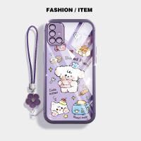 เคสโทรศัพท์คาลไฟสำหรับ Samsung กาแล็คซี่ A51 A71 4G เคส A31 A21S ใสเคสป้องกันลายสุนัขขนมปังสุนัขน่ารักพร้อมเชือกแขวนดอกไม้