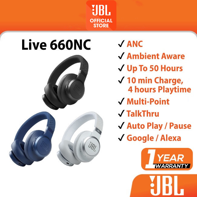 Tai nghe Bluetooth JBL Live 660NC Tai nghe âm trầm có thể gập lại Tai nghe rảnh tay có Mic khử tiếng ồn