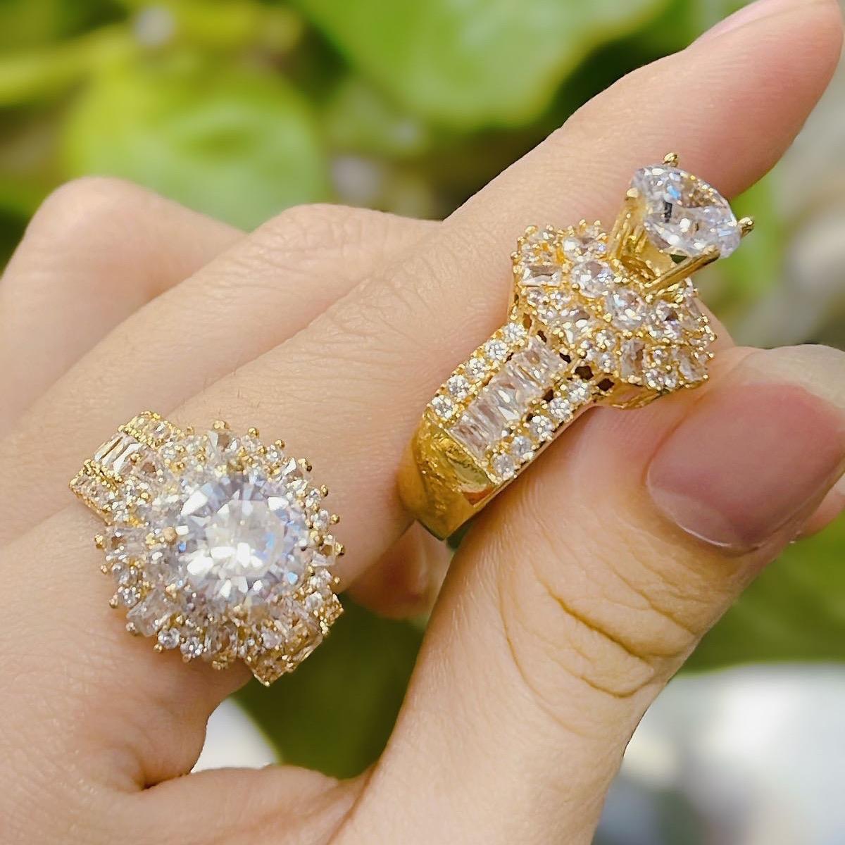 Nhẫn đồng nguyên chất đeo bền hoa xoè hột cao
