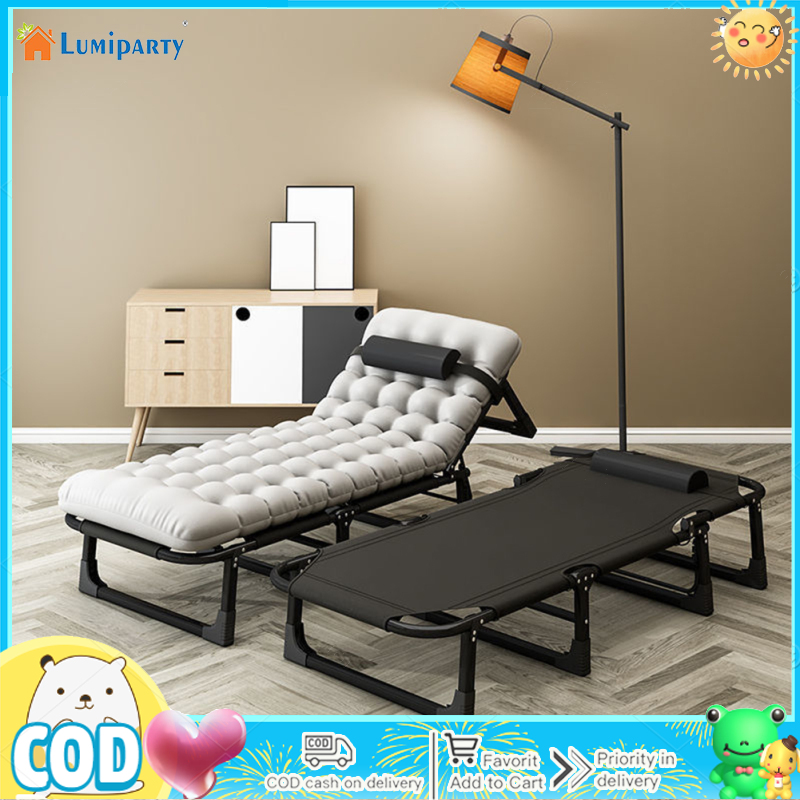 LumiParty เก้าอี้ชายหาดพับได้กลางแจ้งแบบพับเตียงพับแบบพกพาพร้อมที่นอนเก้าอี้ที่นอนปรับได้สำหรับตั้งแคมป์ชายหาดสนามหญ้า ราคา 1,679 บาท*ส่งฟรี