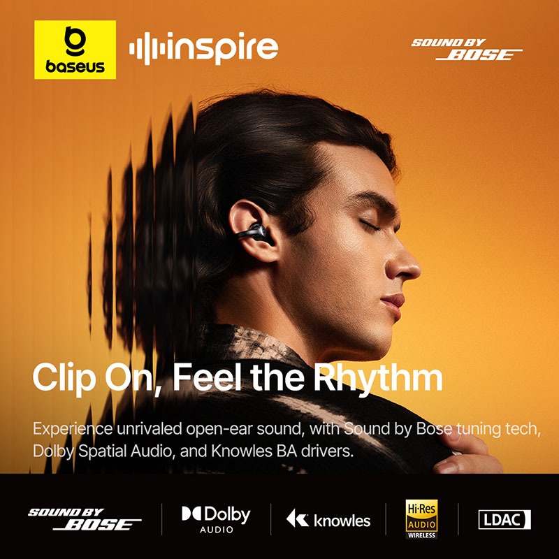 【BASEUS X Sound by BOSE】 Inspire XC1 Open Ear True Wireless Bluetooth Earbuds Sports Waterproof IP66 Fast Charging 10min Playtime Long Battery Life with EQ Modes