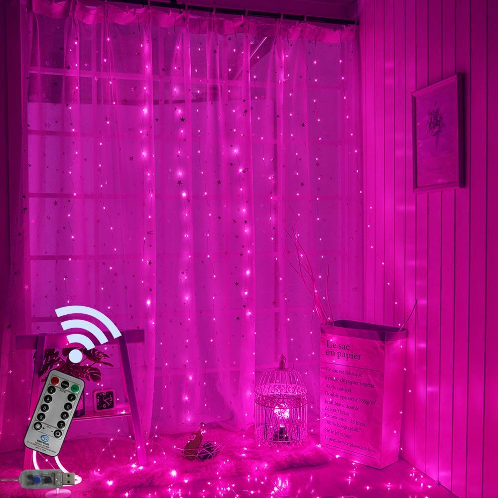 3x3/3x2m Garland Curtain Fairy Lights Usb Led Lights With Remote Copper Wire Curtain Led Garland On The Window Pink