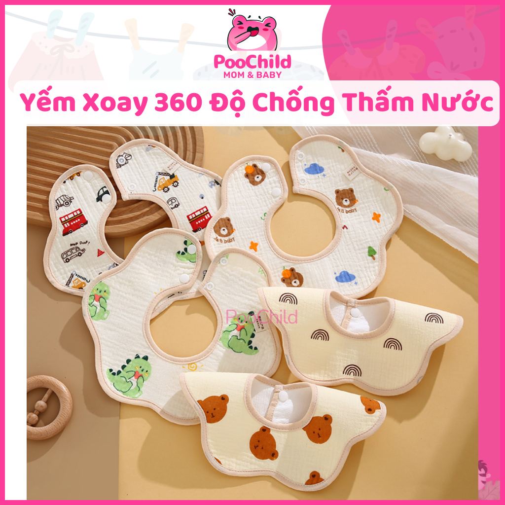 Yếm chống thấm cho bé muslin xoay 360 độ yếm tròn cho bé yếm ăn dặm yếm dãi cho bé sơ sinh Yếm Hoa