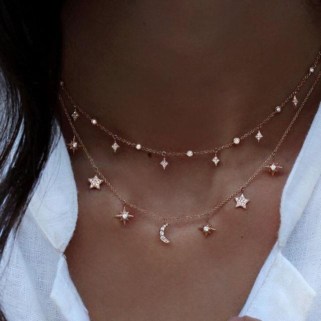 {Meet the ornament} 925 sterling silver Jewelry Love moon star Necklaces Pendants Chain Choker Necklace Collar Women Statement Jewelry Bijoux