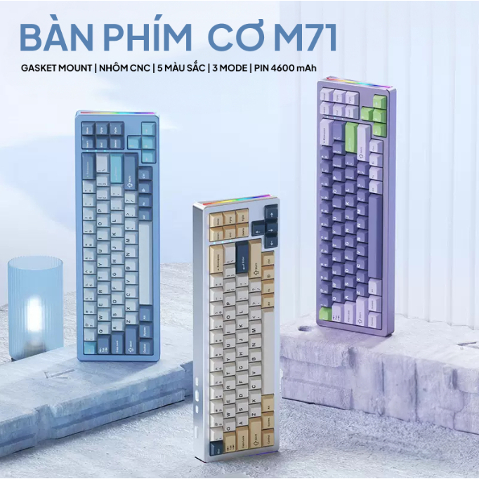 Bàn phím cơ M71 Xinmeng Nhôm CNC 3 mode bàn phím bluetooth 2.4ghz dây - LED RGB gasket mount mạch xuôi hotswap XM M71