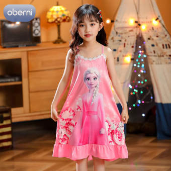 Oberni Đồ ngủ trẻ em Bộ đồ ngủ bé gái in công chúa hoạt hình dễ thương Mới Mùa Hè trẻ em áo ngủ bé gái 3-12 tuổi có dây treo áo ngủ bé gái mỏng thoải mái và thoáng khí quần áo ở nhà