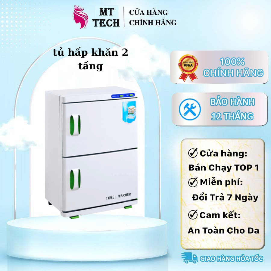 Tủ hấp khăn 2 tầng gj-32a tiệt trùng dụng cụ hấp đá nóng massage, dùng trong spa thẩm mỹ