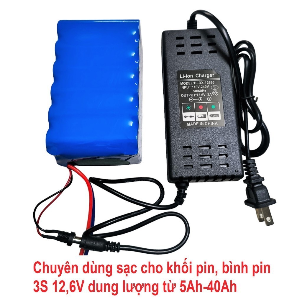 Sạc Pin 12.6v 3A. Bộ sạc pin Lithium Lion 3s 12,6V dòng sạc chuẩn 3A Đầy tự ngắt, chuôi jack đực 5.5x2.1mm