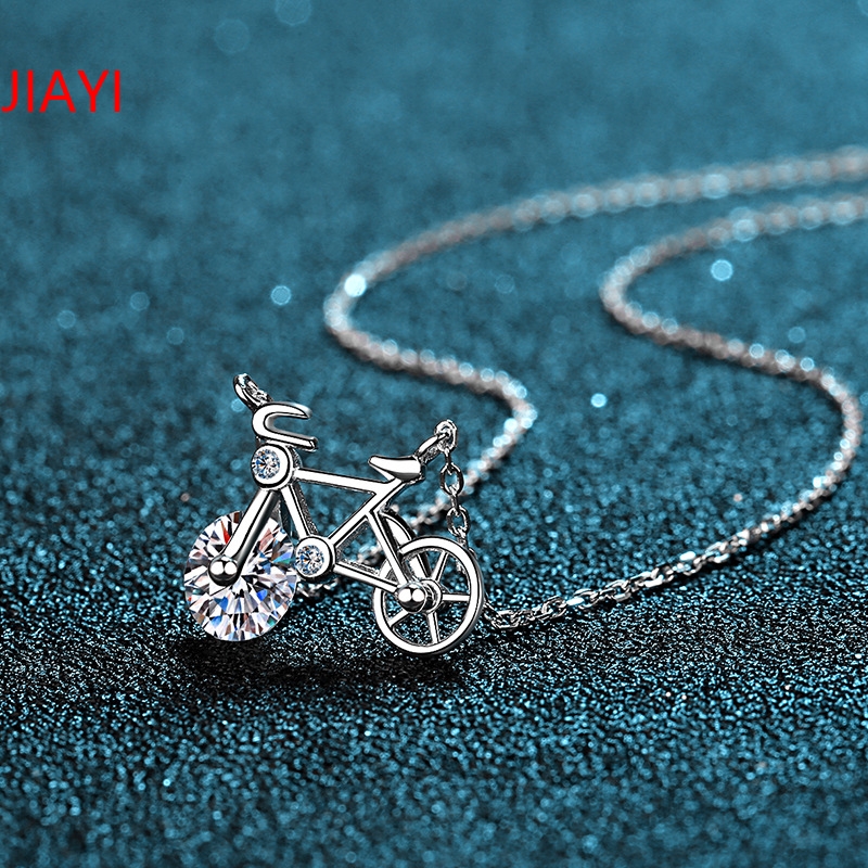 【hot】™ S925 Sterling Silver Moissanite Necklace Women's Simple Cute Bicycle Necklace Factory Direct Supply High-Profile Figure