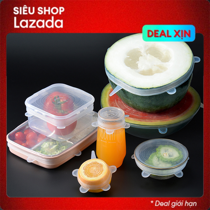 Set 6 nắp silicon trong suốt đậy cốc, bát đĩa, bọc thực phẩm đa năng