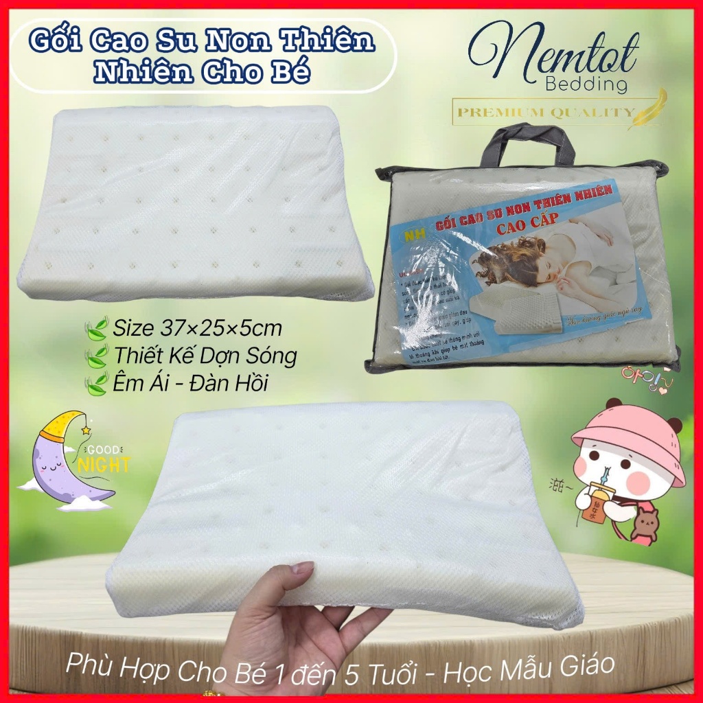 💫GỐI CAO SU TRẺ EM💫 Gối Nằm Cao Su Non Thiên Nhiên 37x25x5cm Đàn Hồi Êm Ái - Nemtot Bedding