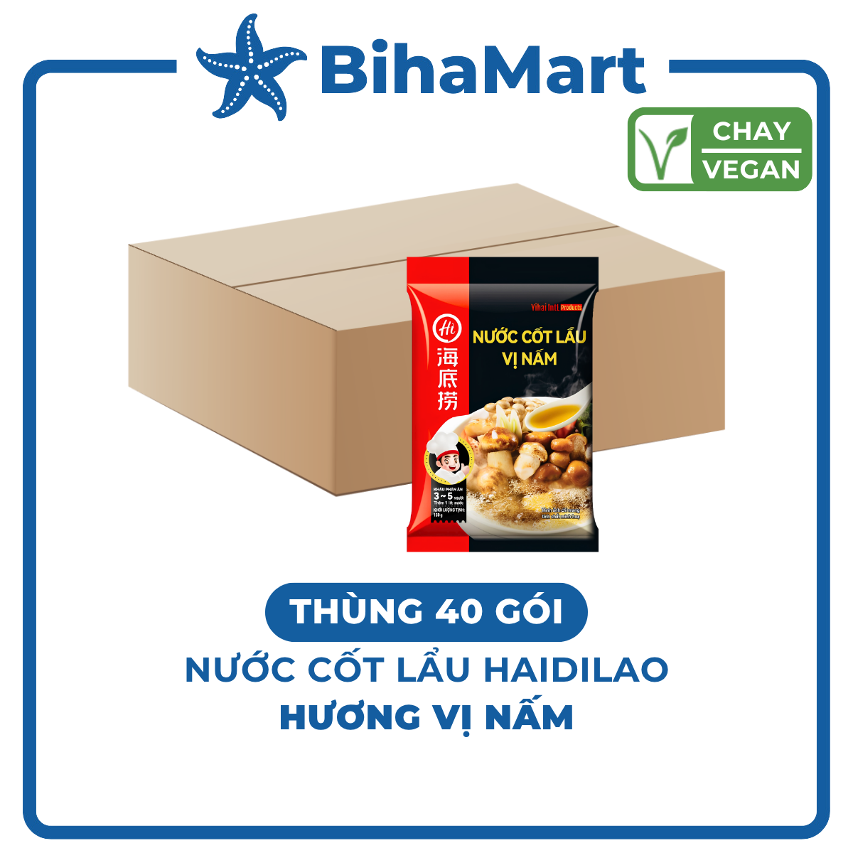 [THÙNG 40 GÓI] - HAIDILAO - Nước cốt lẩu Haidilao vị nấm, nước cốt lẩu nấm Haidilao, Haidilao cốt lẩu chay nấm 150g/gói
