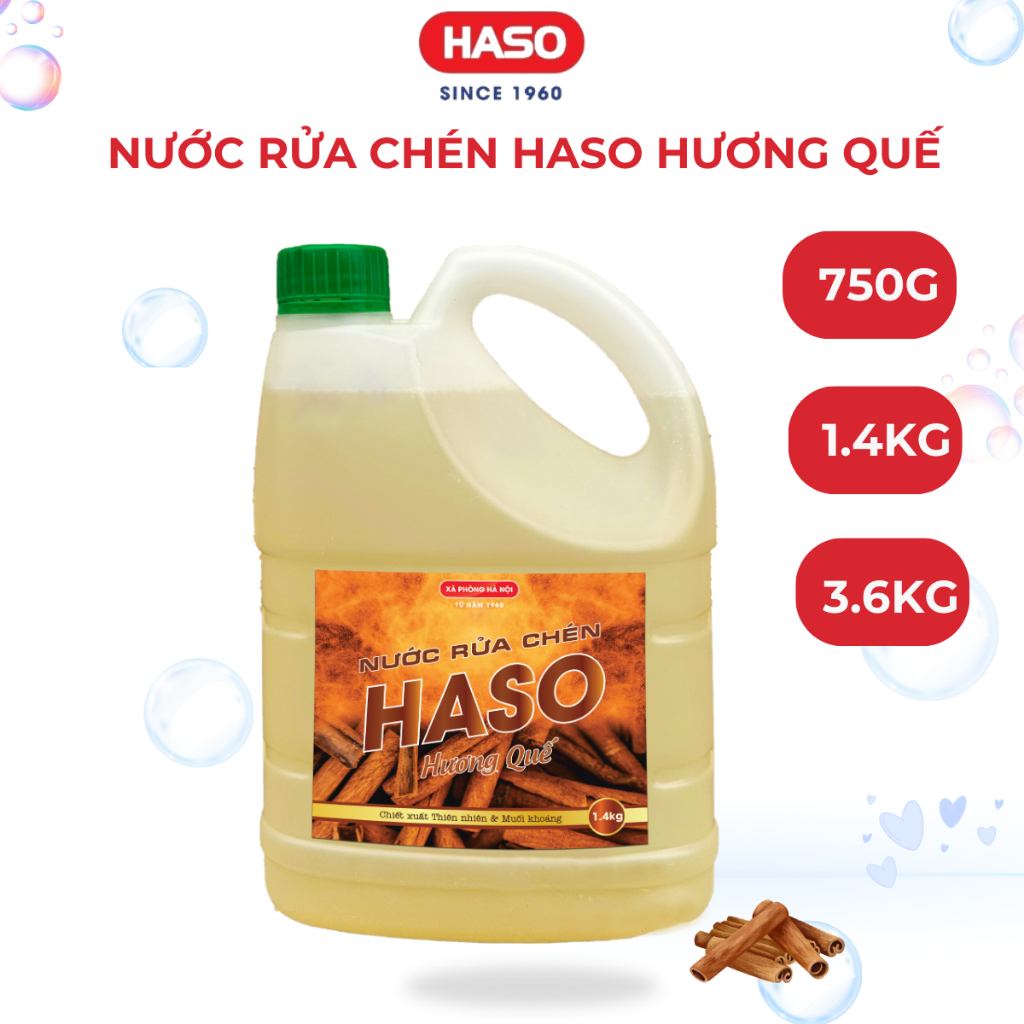 Nước Rửa Chén Bát HASOCO Hương Quế Thiên Nhiên – Khử Mùi Tanh, Bảo Vệ Da Tay Mềm Mại, Mùi Thơm Lâu