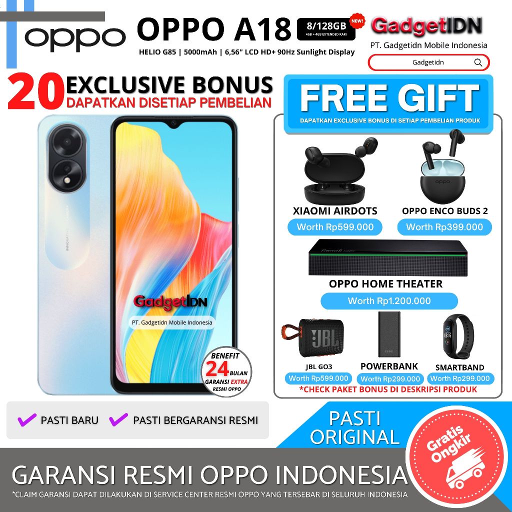 OPPO A18 8/128GB ( 4GB + 4GB Extended Ram ) Garansi Resmi Oppo Giá 1,799,000 Đồng*Miễn phí vận chuyển