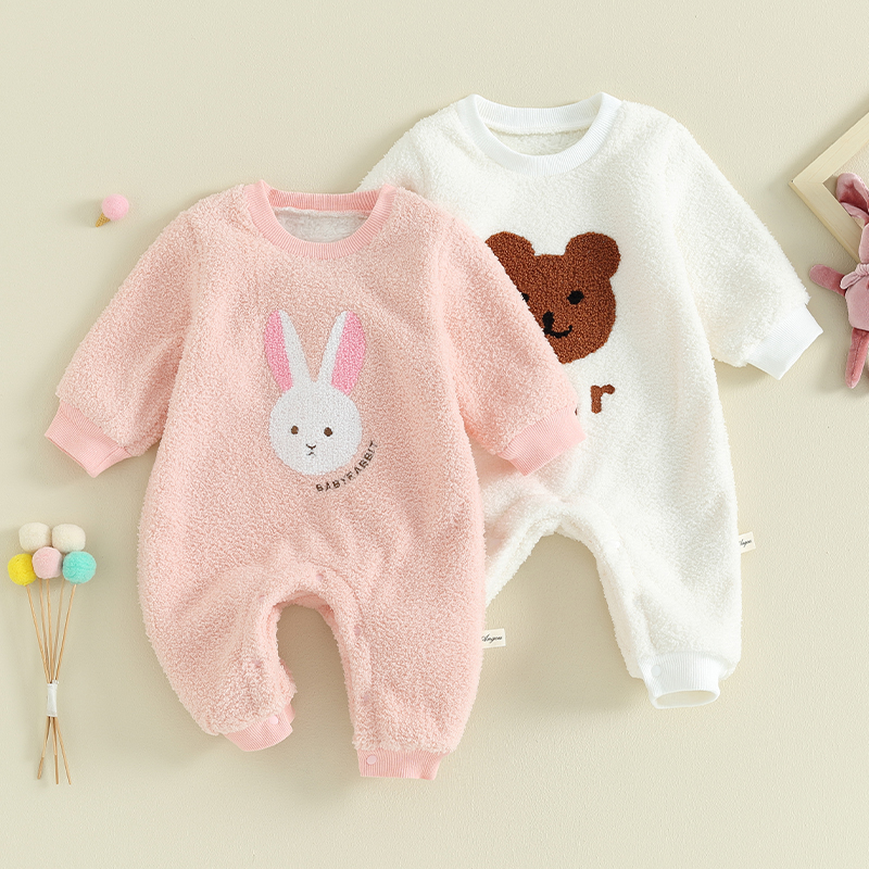[Mãi mãi CY Baby] Bộ áo liền quần bằng vải nhung lông cho bé gấu phim hoạt hình/in hình Thỏ Bộ đồ liền quần tay áo dài cho trẻ sơ sinh quần áo dễ thương