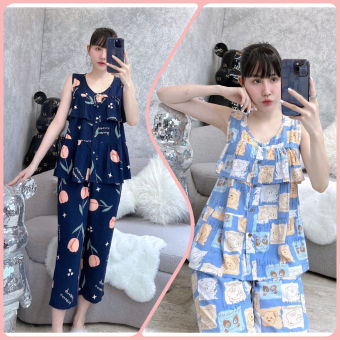 Đồ bộ tole nữ, bộ lanh mặc nhà áo babydoll bèo ngực, gài nút quần 8 tấc VNXK Shop5sao (43-75kg)