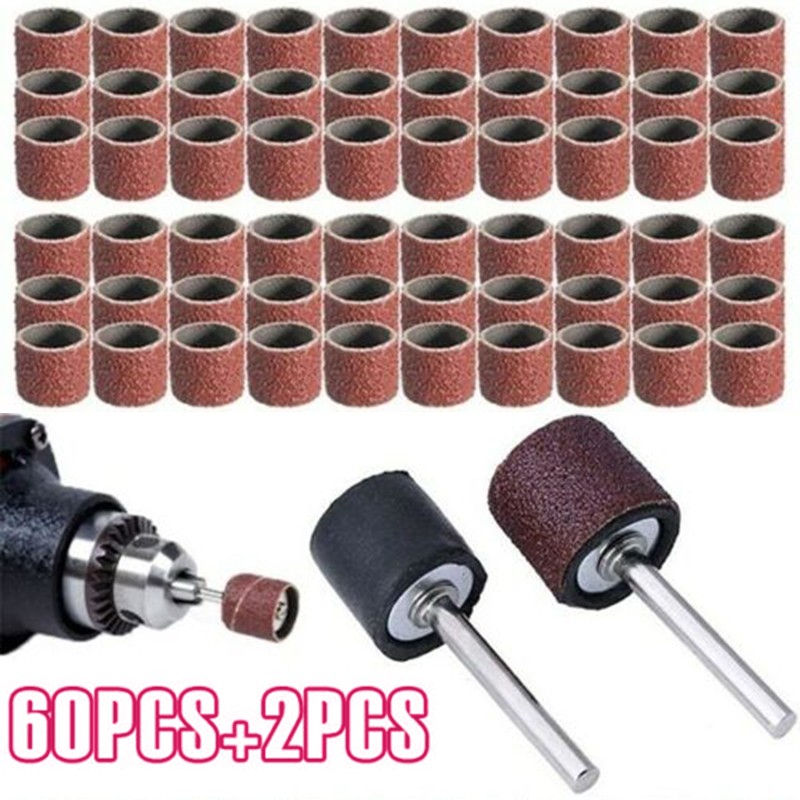 [Beumk] 60 cái trống chà nhám 80 Grit Băng nhám giấy nhám với 2 cái Trục cao su 1/2 "cho dụng cụ xoay