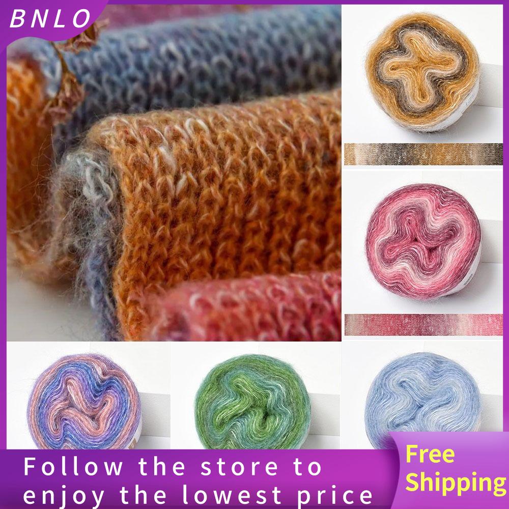 BNLO 250M Xuân/hè Sợi Mohair cầu vồng Móc Váy Ren Sợi bánh màu chuyển sắc Thời trang Sợi pha cotton hữu cơ Tự làm