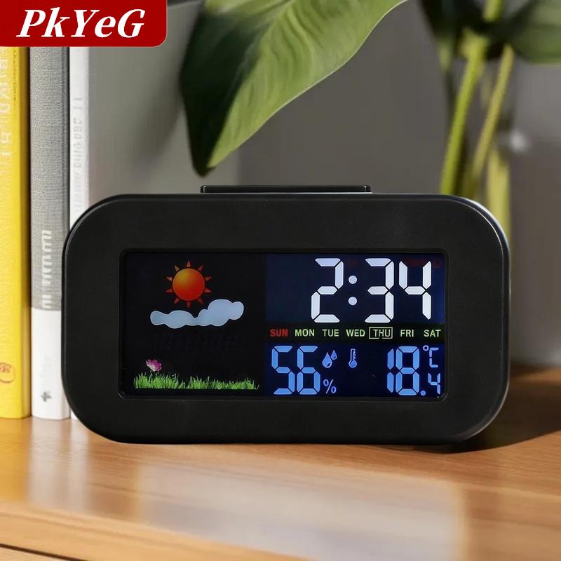[COD] PkYeG Thông minh Trạm thời tiết đồng hồ với màu sắc hiển thị-Temp & độ ẩm Màn hình backlit cho trẻ em & thanh thiếu niên phòng ngủ ký túc xá bàn
