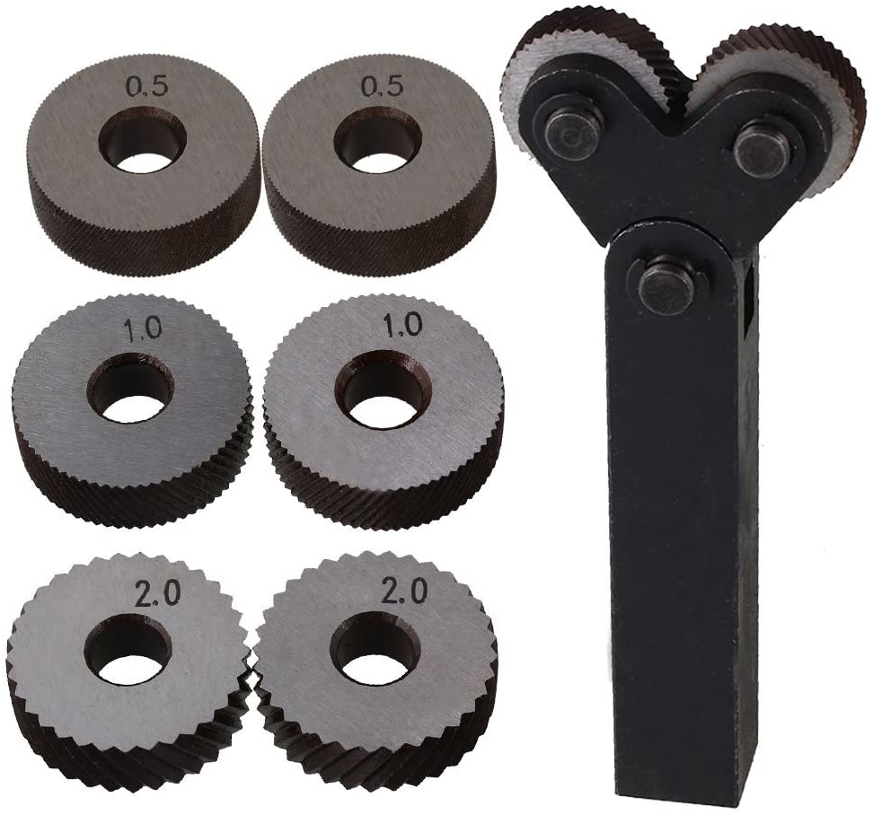 6PCS Reticulated Knurling Knife 0.5mm 1.0mm 2.0mm HSS Inner Hole Embossing Wheel +1PCS Steel Lathe Tool Holder Hob