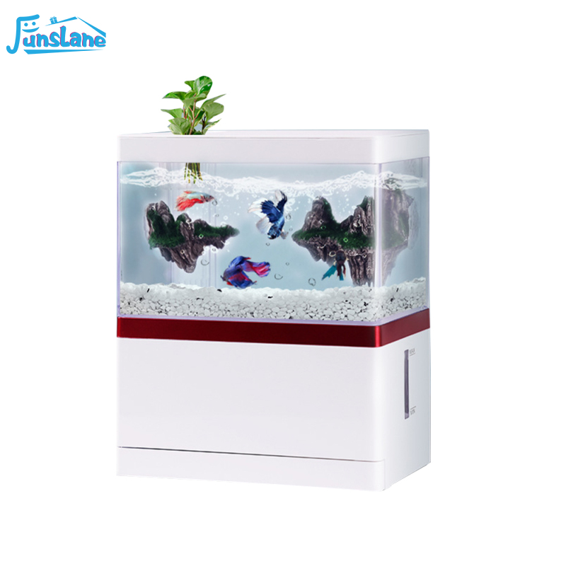 FunsLane Fish Tank Aquarium With Bottom Compartments, Phone Holder, Self-Circulating Filter Goldfish Tank, Acrylic Transparent Fish Tank Small Ecological Betta Tank ราคา 792 บาท*ส่งฟรี