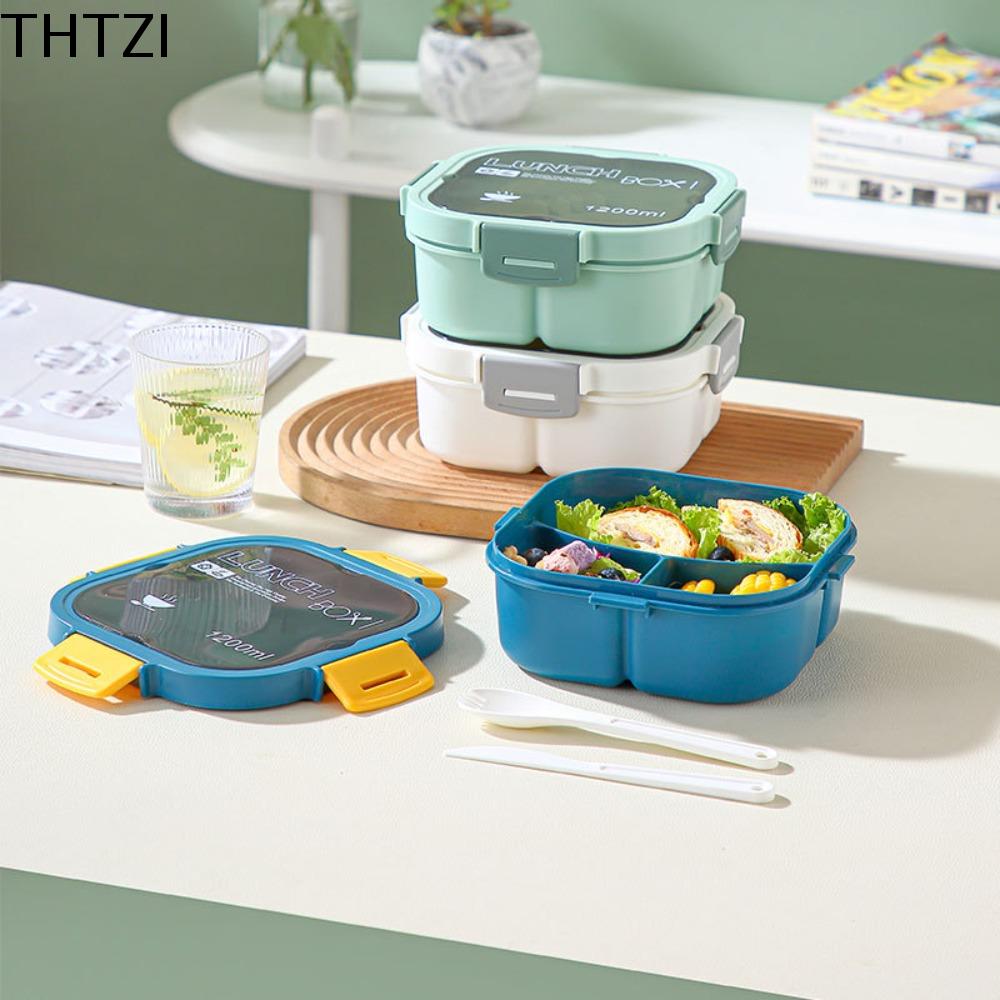 THTZI Ba ô Hộp cơm trưa kín Lò vi sóng Nhựa Hộp đựng đồ ăn trưa di động Bộ đồ ăn Di động Bát ăn trưa silicon Học sinh