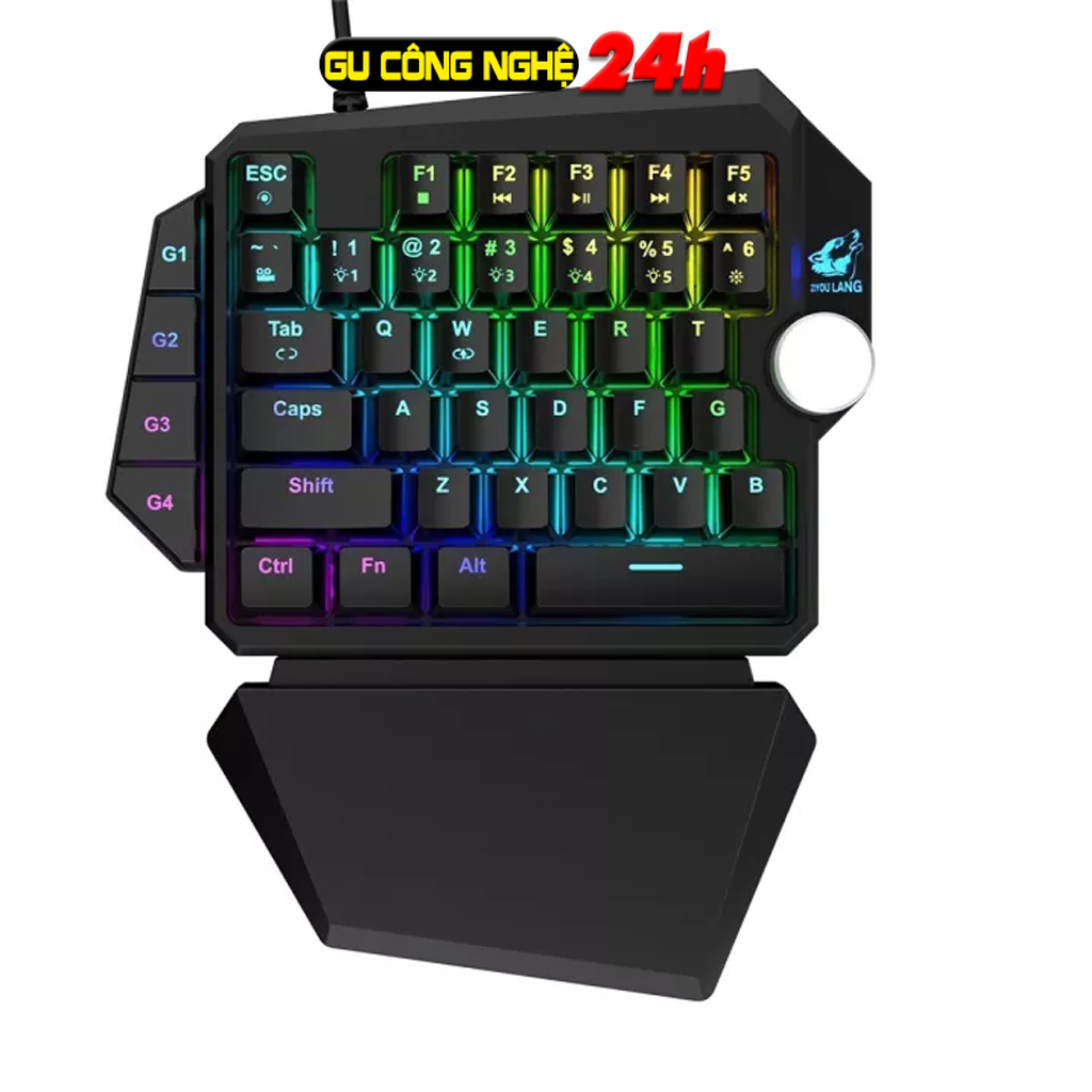 Bàn phím cơ 1 tay ziyoulang k5 39 phím blue switch rgb chơi game pubg mobile, rules, free fire