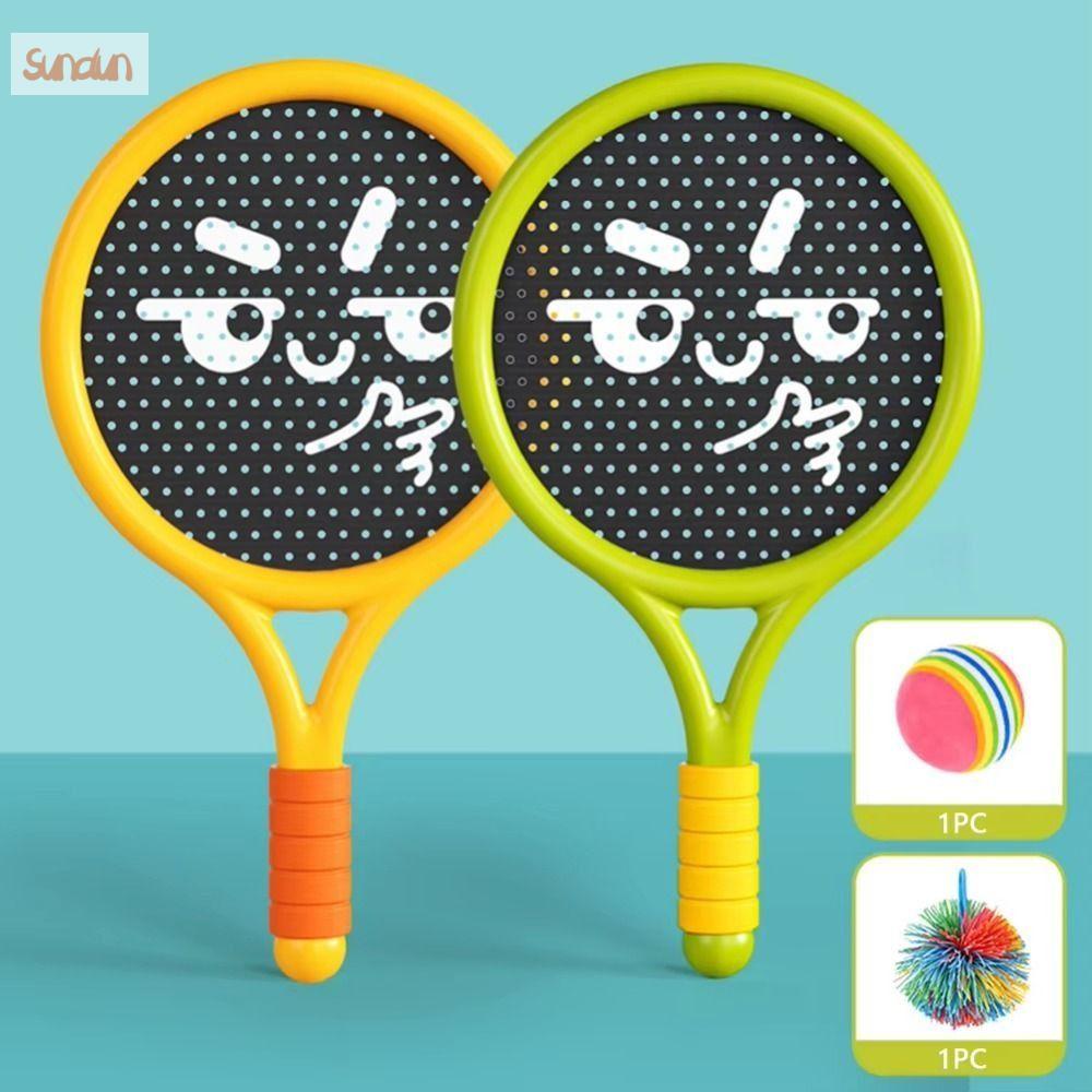 SUNDUN 2Pcs Giảm xóc Vợt cầu lông trẻ em Di động Nhẹ Đồ chơi trò chơi thể thao Các môn thể thao vợt Có bóng Bộ vợt tennis Đào tạo ngoài trời