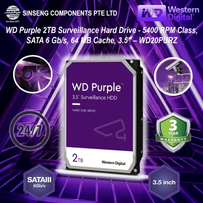 WD Purple 2TB Surveillance Hard Disk Drive - 5400 RPM Class, SATA 6 Gb/s, 64 MB Cache, 3.5" – Western Digital 2TB HDD WD20PURZ