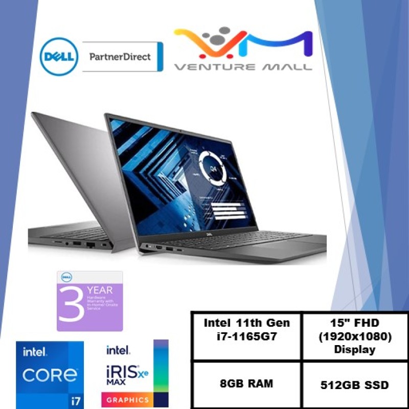 New 11th Gen (READY STOCK) New Vostro 15 3500- Intel® Core™ i7-1165G7/Windows 10 Pro/Intel® Iris® Xe Graphics /8GB RAM/512GB SSD/3 years warranty
