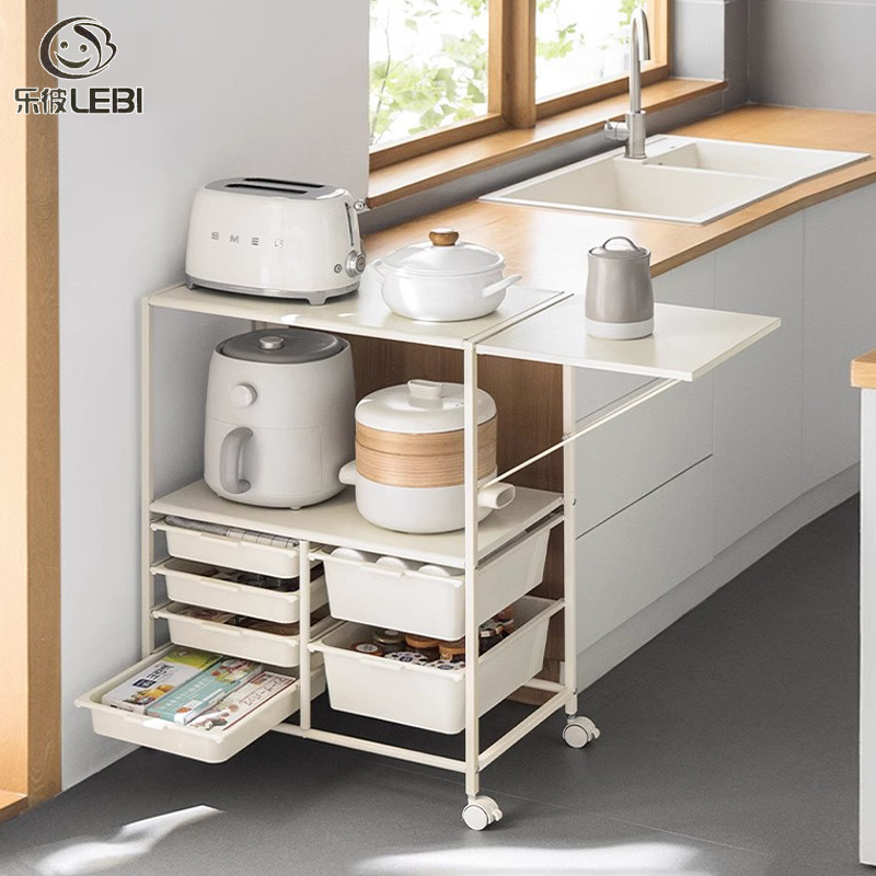 Multi-storey sideboard, kitchen shelf, floor-to-ceiling, multi-functional movable cart, living room storage cabinet, household storage rack
