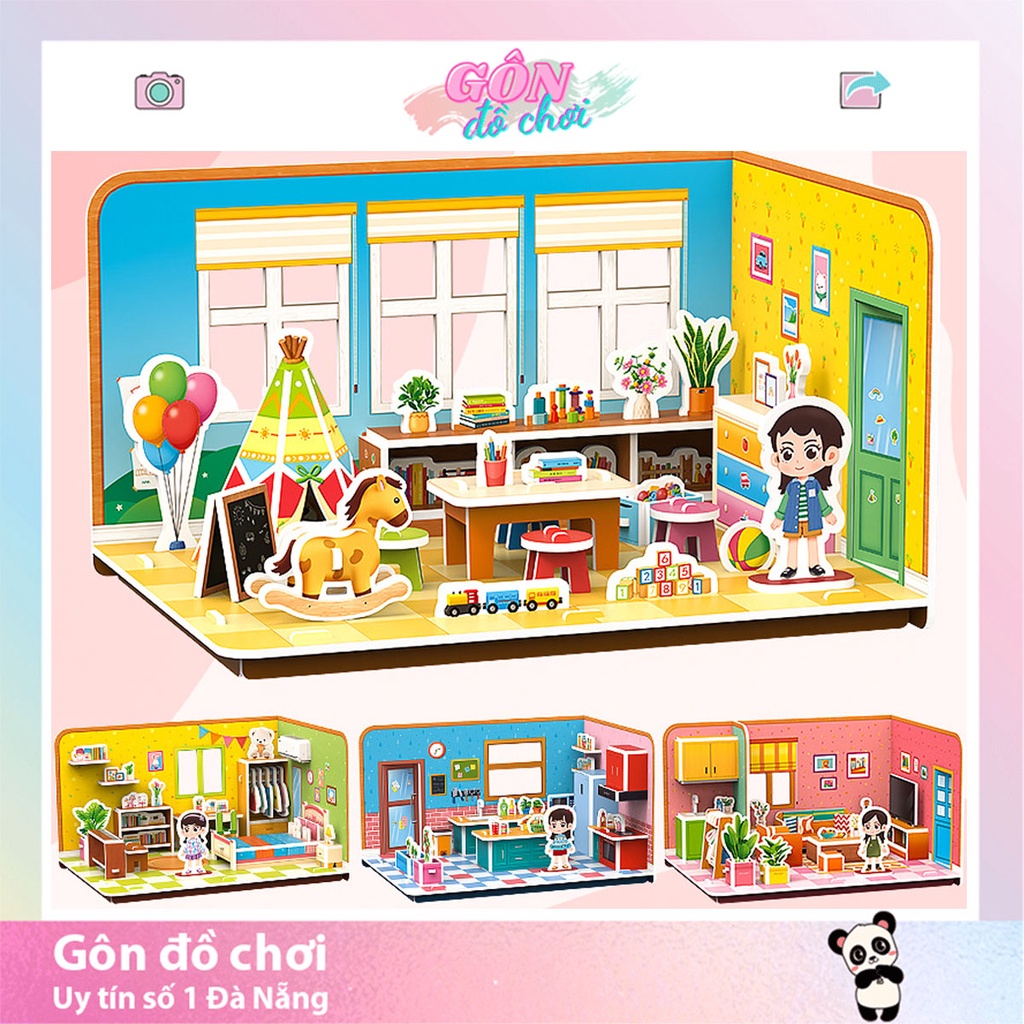 Xếp hình cho bé mô hình lắp ghép 3d bằng xốp ngôi nhà hạnh phúc loại to Gôn đồ chơi