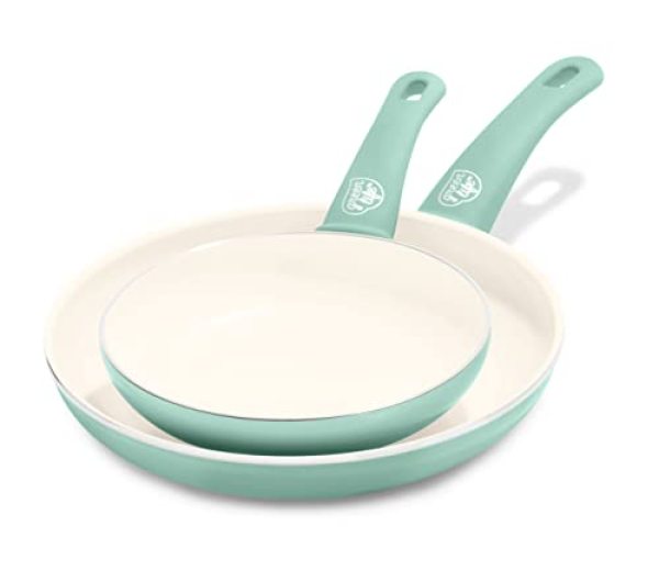 GreenLife Soft Grip Healthy Ceramic Nonstick 7 and 10 Frying Pan Skillet Set, PFAS-Free, Dishwasher Safe, Turquoise Singapore
