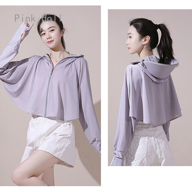 Mùa Hè Kem Chống Nắng Nữ Áo Dài Tay màu trơn Và áo khoác Jacket mỏng thoáng khí và bảo vệ chống tia UV Áo Sơ Mi Lụa băng Với Xoay Có Thể Tháo Rời Ống Kính Kính vành mũ