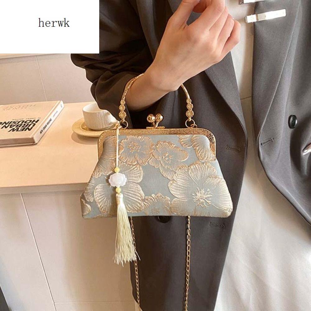 HERWK Túi đeo cổ tay Túi Dự TiệC Thêu Sức chứa lớn Phụ kiện sườn xám Túi ví cầm tay nữ Di động Túi đeo chéo Túi xách Hanfu Tiệc tùng
