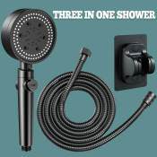 3-in-1 Black Shower Head Set for Bathroom, Brand Unknown