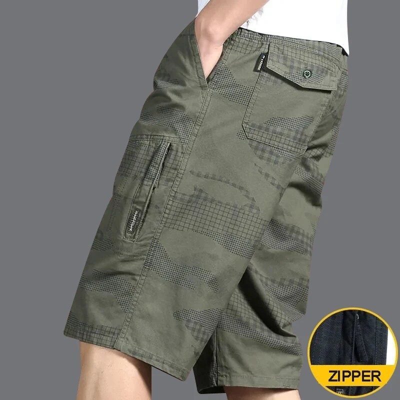 L-6XL Người Đàn Ông Quần Short Hàng Hóa Quân Đội In túi có khóa kéo Thắt lưng co giãn mùa hè ngang gối Giản Dị ống đứng dáng rộng Thoáng Khí ngoài trời thoải mái Bãi Biển Trang Phục kaki xanh lá cây màu xanh dương đậm