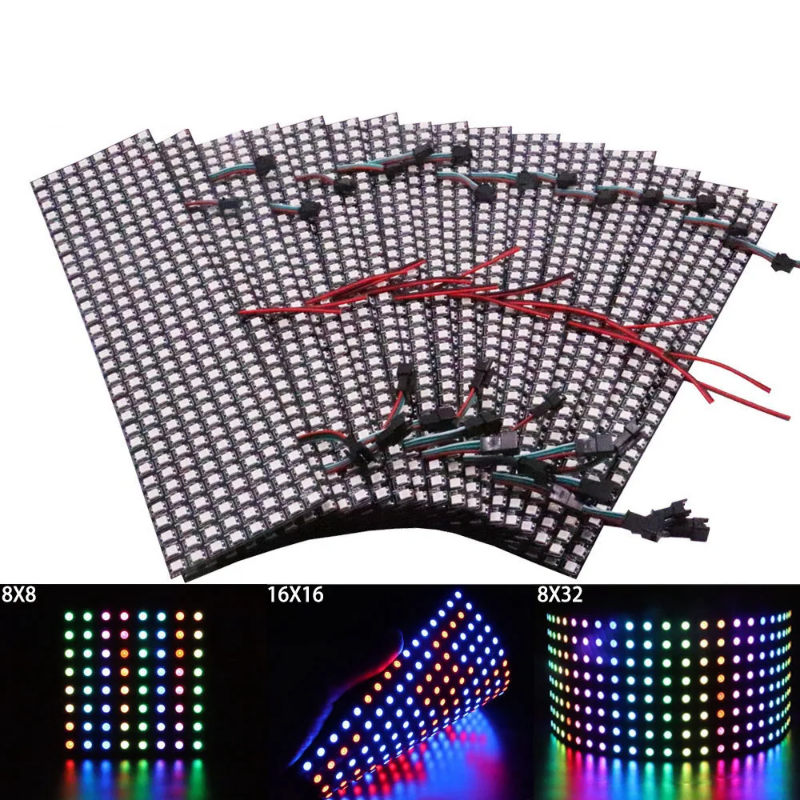1~3PCS WS2812B RGB LED Flexible 8x8 16x16 8x32 Pixel Panel Strip Matrix Screen WS2812 Module Individ