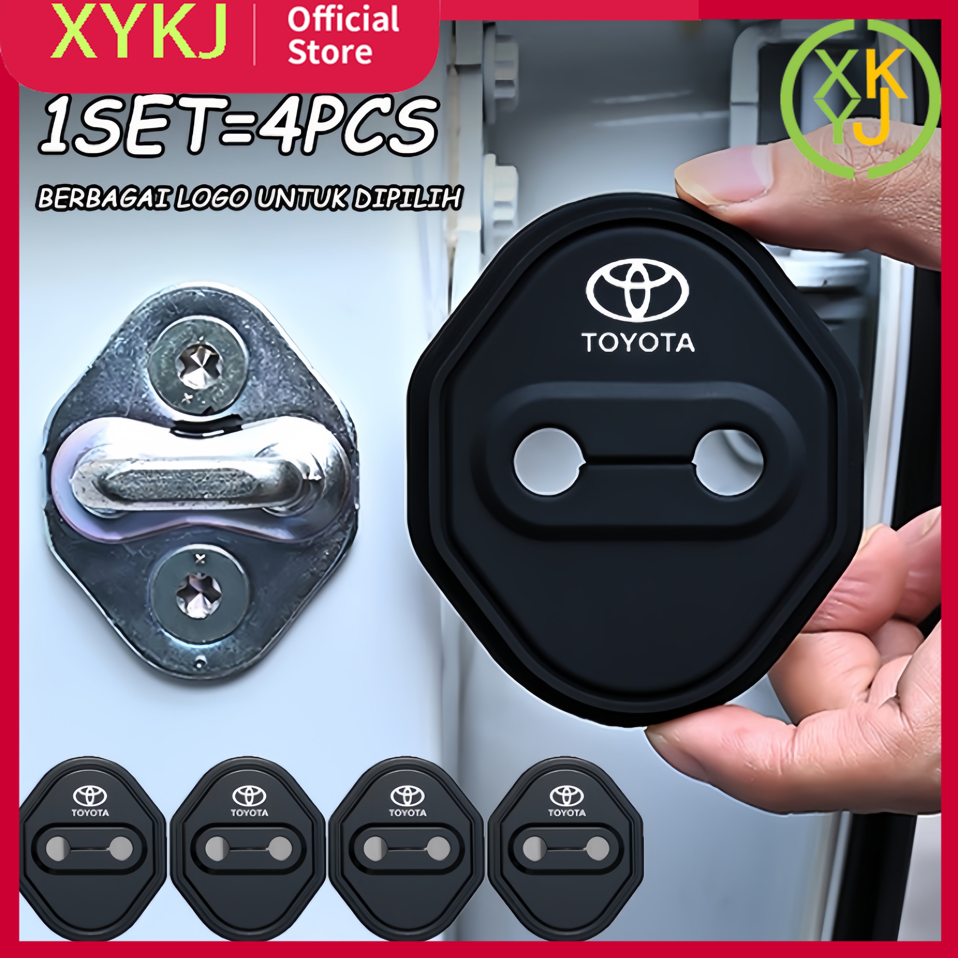Xykj 4PCs silicone car door lock cover anti vibration/karat car door damper Universal silent door thick car/waterproof Harga 25,812 rupiah*Gratis Ongkir