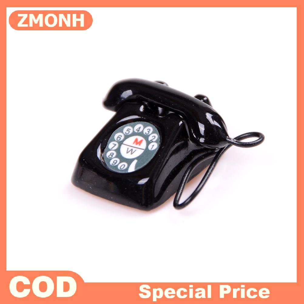 ZMONH โทรศัพท์บ้านตุ๊กตาของตกแต่งบ้านตุ๊กตาโทรศัพท์สไตล์โบราณของ1:12 ราคา 30 บาท*ส่งฟรี