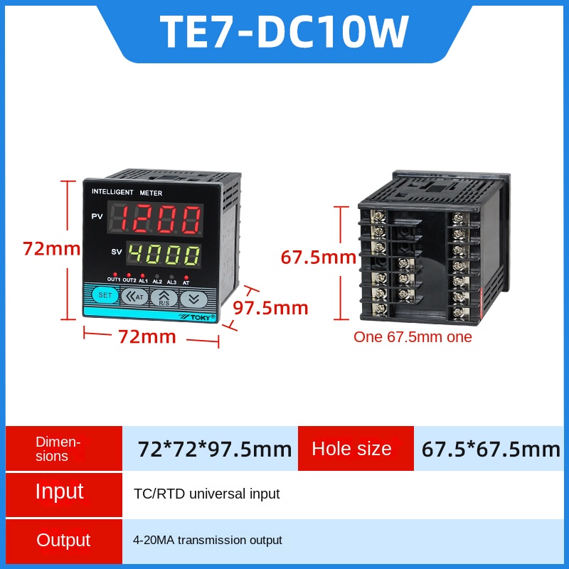 Bộ Điều Khiển Nhiệt Độ TE7-DC10W Ra 4-20mA | Tùy Chọn Khác TE4/6/7/8/9-RB10W/SB10W/RC10W/DC18W/RC18W - TOKY | Phạm Vi Nhiệt Độ Tùy Chỉnh | Độ Ổn Định Cao