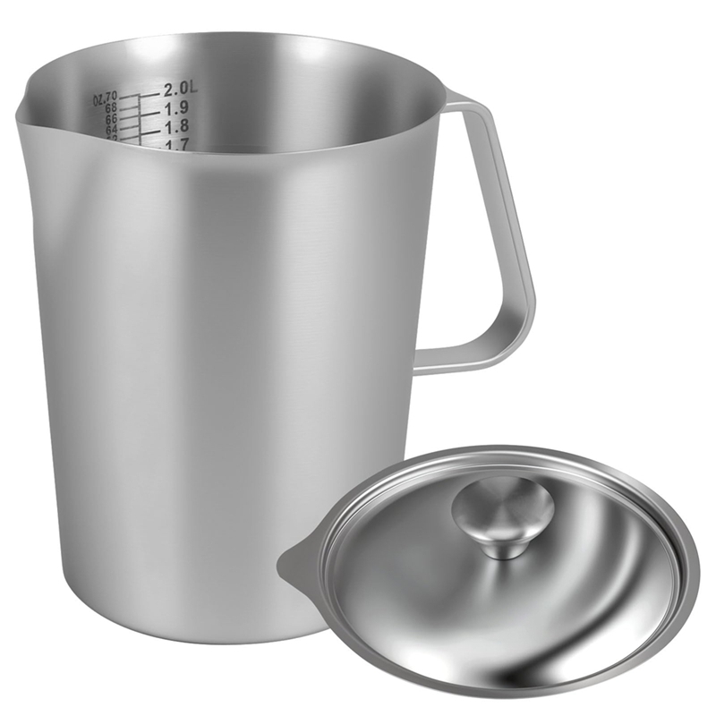 Stainless Steel Measuring Cups Stainless Steel Milk Jug 2L with Lid for Cooking in the Kitchen Latte