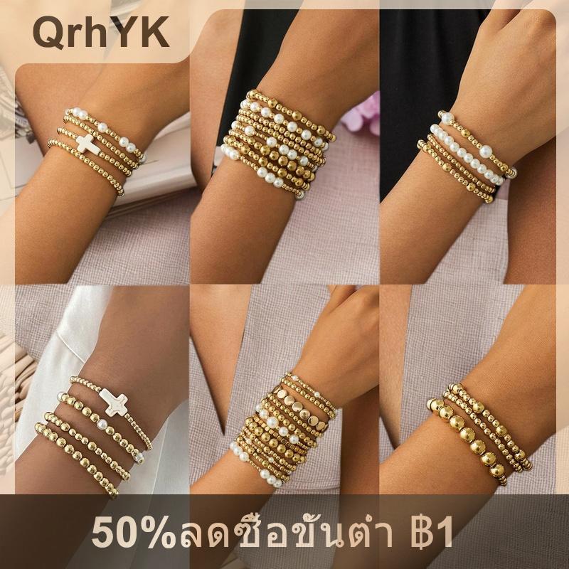 【QrhYK】 สร้อยข้อมือแฟชั่นสำหรับผู้หญิง1ชุดของขวัญเครื่องประดับสร้อยคอไข่มุกเทียมลูกปัดแบบวินเทจใหม่ ราคา 42 บาท*ส่งฟรี