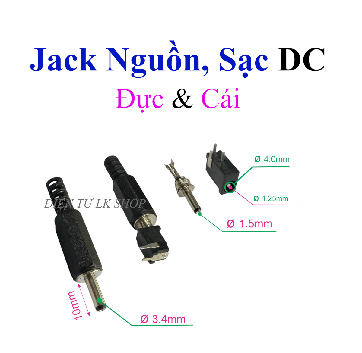 Jack nguồn sạc dc đực và cái - sạc đèn pin - đèn đội đầu loại nhỏ - điện tử lk shop