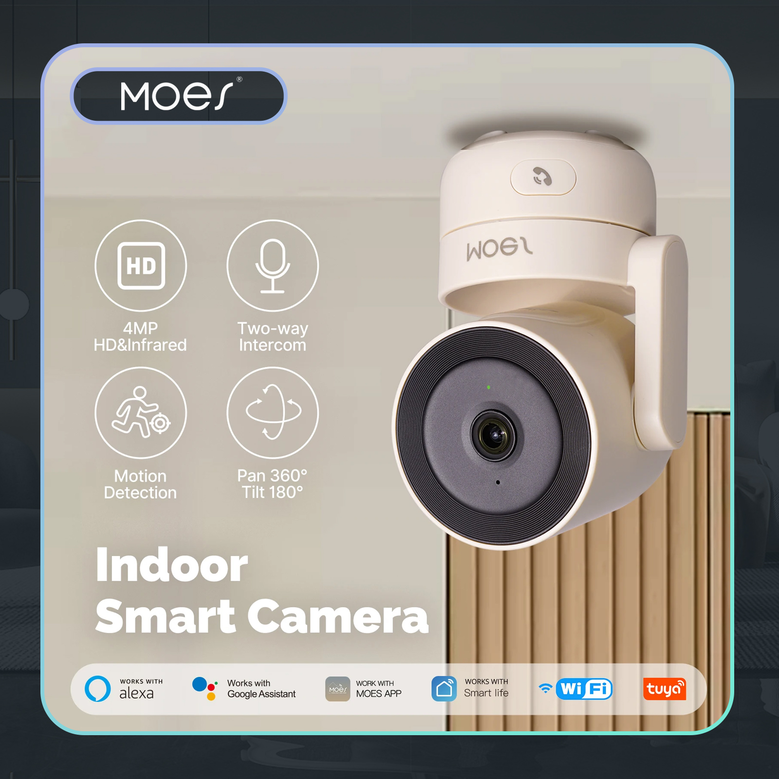 (New Product) Moestuya Wifi Smart Home Security Camera, Indoor Pan/Tilt 4Mp Hd, Night Vision, Motion Sound Detection, Panoramic Patrol Monitor ราคา 1,065 บาท*ส่งฟรี