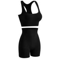 MUQZI 2 Pieces Eo cao ngắn Trang phục tập luyện Không đường may Có gân Bộ áo ba lỗ Yoga Thoáng khí Cổ tròn Bộ đồ thể thao Phụ nữ