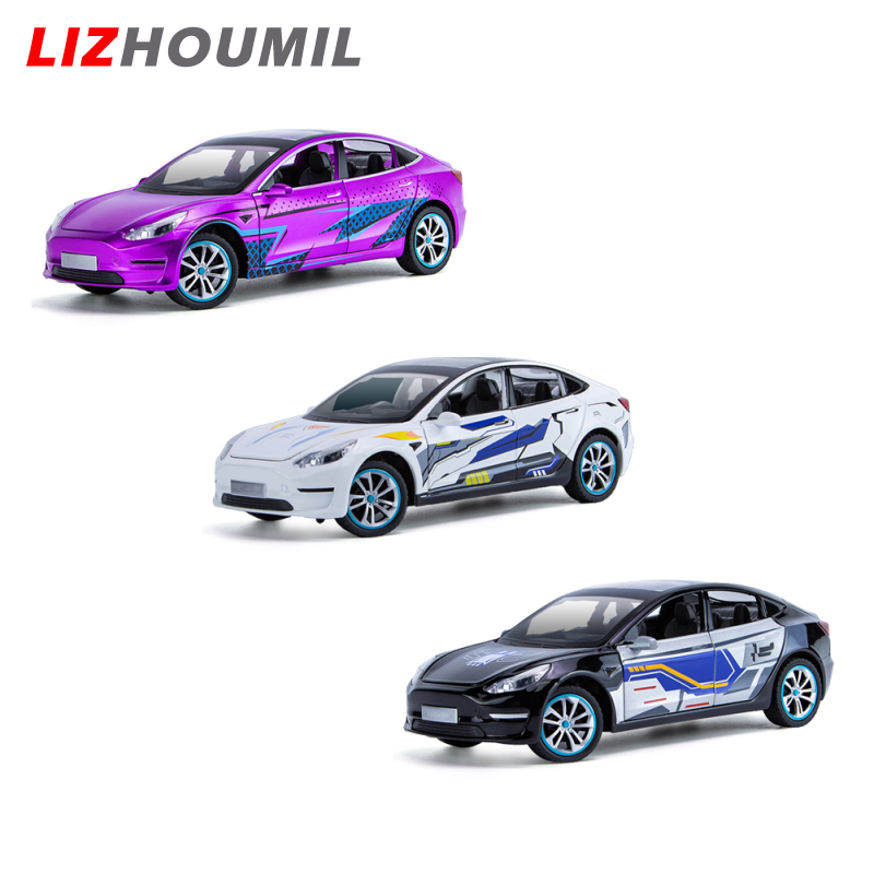 LIZHOUMIL 1/24 MODEL3 Diecast Alloy Car With Sound Light Pull Back Steering Car Model Toys For Boys Birthday Gifts ราคา 465 บาท*ส่งฟรี