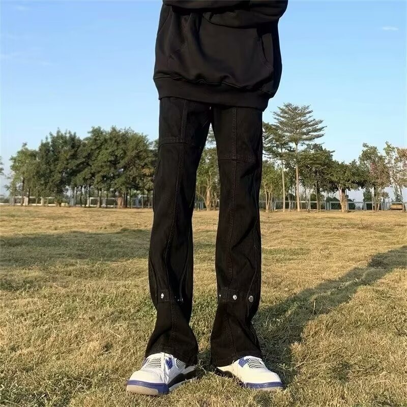 Quần yếm trắng Quần jean nam Plankton Đẹp trai rung cảm Xuân thu Jiangzhehu Mặc thẳng ống rộng Quần hơi loe