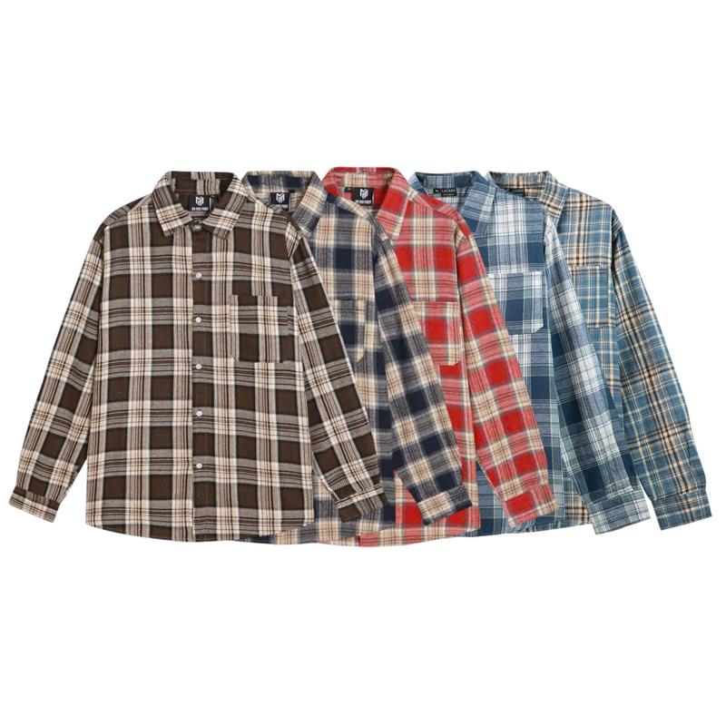 Áo Sơ Mi Kẻ Flannel Dạ Dài Tay Cotton Nam Nữ Kẻ Caro Mix Túi Ngực Form Unisex Phong Cách Thời Trang Trẻ Trυng Sominam Dep 03 - Có Cổ, Menswear Tre Shirt