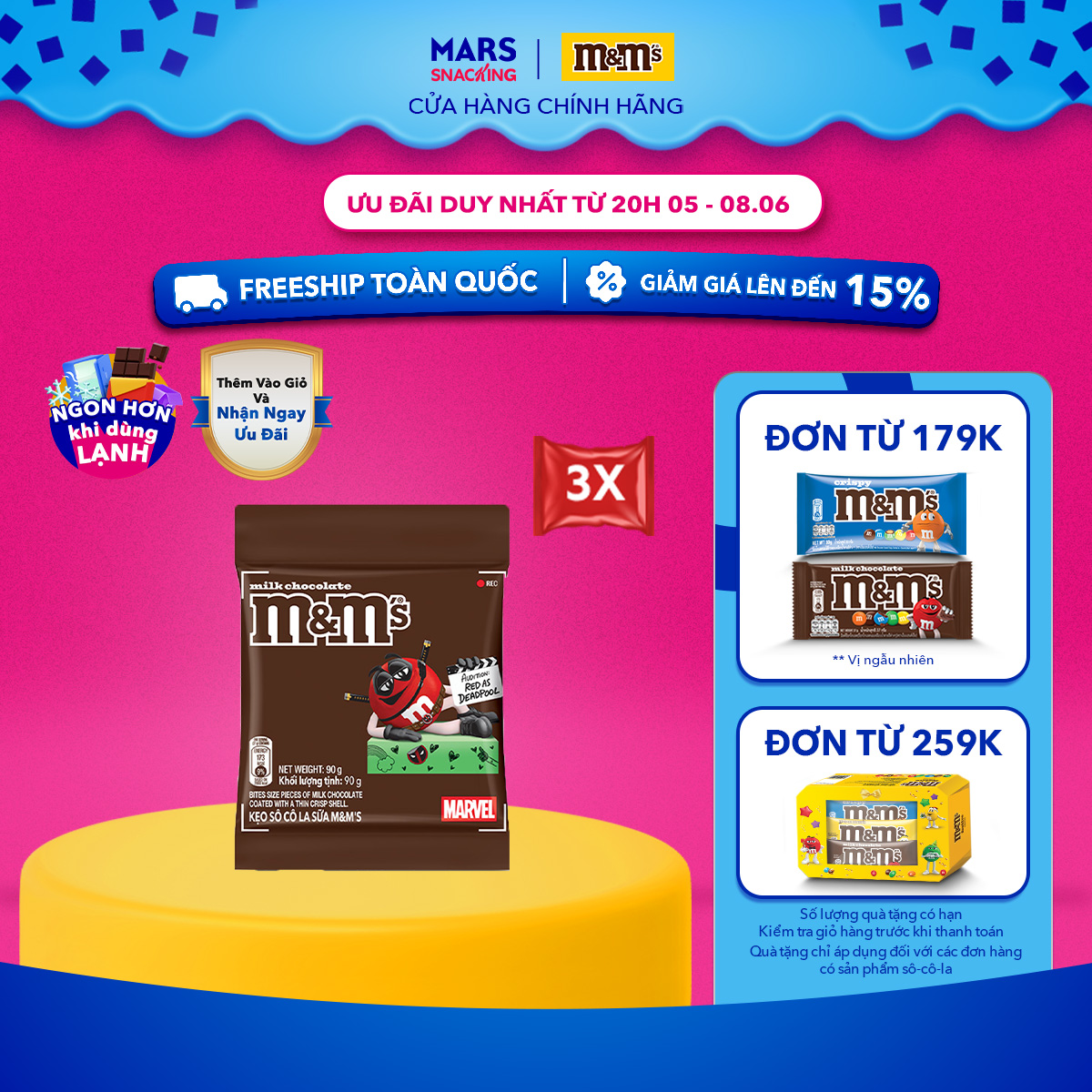 [PHIÊN BẢN MARVEL] Combo 3 Gói Kẹo Sôcôla Sữa M&M's 90g